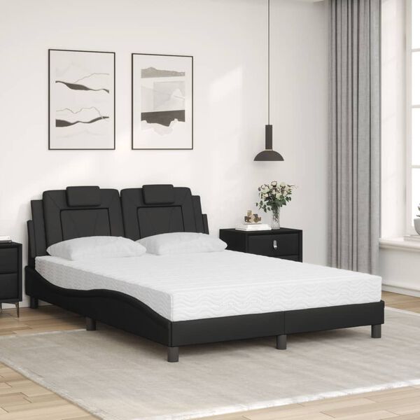 vidaXL Cama Viana con colch&oacute;n cuero sint&eacute;tico negro 140x200 cm