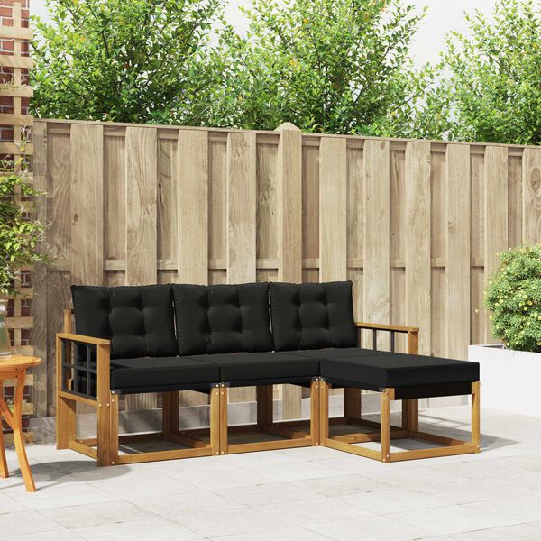 vidaXL Conjunto de sof&aacute;s de exterior con coj&iacute;n 4 pcs Natural y negro