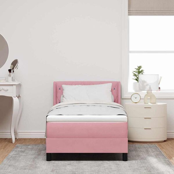 vidaXL Cama tipo Box Spring con colch&oacute;n Rosa 190 x 90 cm Terciopelo