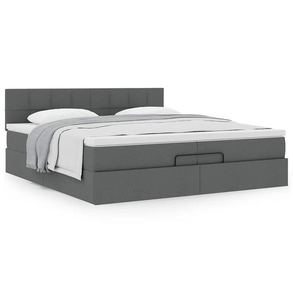 vidaXL Estructura de cama otomana con colch&oacute;n gris oscuro 200x200 cm