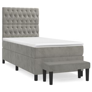vidaXL Cama box spring con colch&oacute;n terciopelo gris claro 80x200 cm