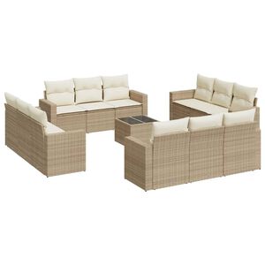 vidaXL Set sof&aacute;s de jard&iacute;n con cojines 13 pzas rat&aacute;n sint&eacute;tico beige