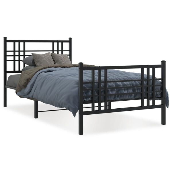 vidaXL Estructura cama sin colch&oacute;n con estribo metal negro 90x190 cm