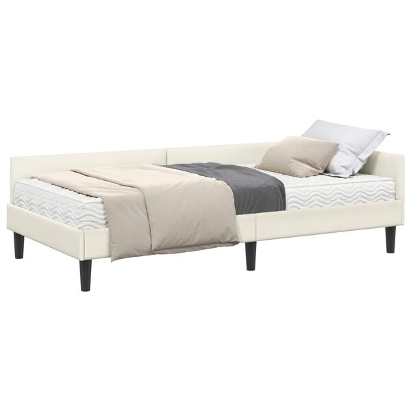 vidaXL Estructura de Cama Esquina con Colch&oacute;n 2 pcs Crema Terciopelo