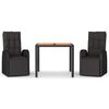 vidaXL Juego comedor jard&iacute;n 3 pzas madera acacia rat&aacute;n sint&eacute;tico negro