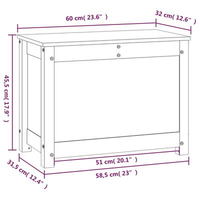 vidaXL Caja de almacenaje madera maciza de pino negro 60x32x45,5 cm