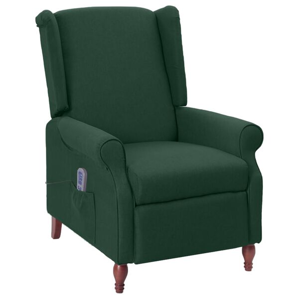 vidaXL Sillón de masaje reclinable de tela verde oscuro