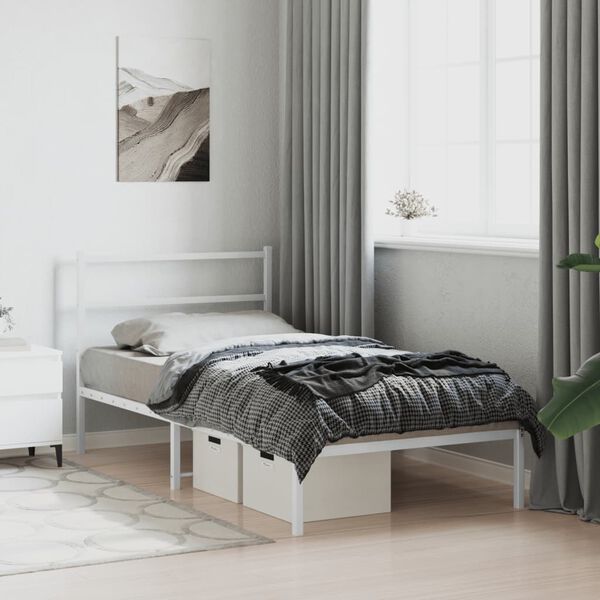 vidaXL Estructura cama sin colch&oacute;n con cabecero metal blanco 100x190cm