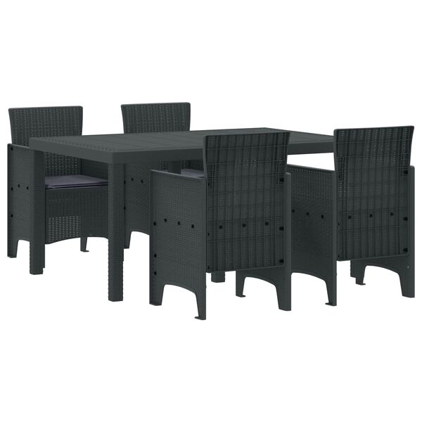 vidaXL Conjunto de Comedor de Jard&iacute;n 5 pcs Antracita Ratan Polt