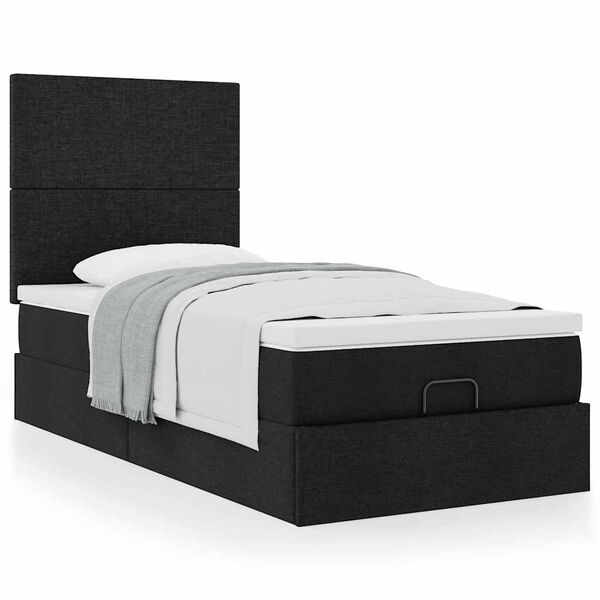 vidaXL Cama otomana con colch&oacute;n negra 90x200 cm tela