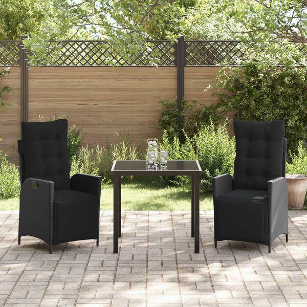 vidaXL Conjunto de Comedor de Jard&iacute;n 3 pcs Negro rat&aacute;n sint&eacute;tico