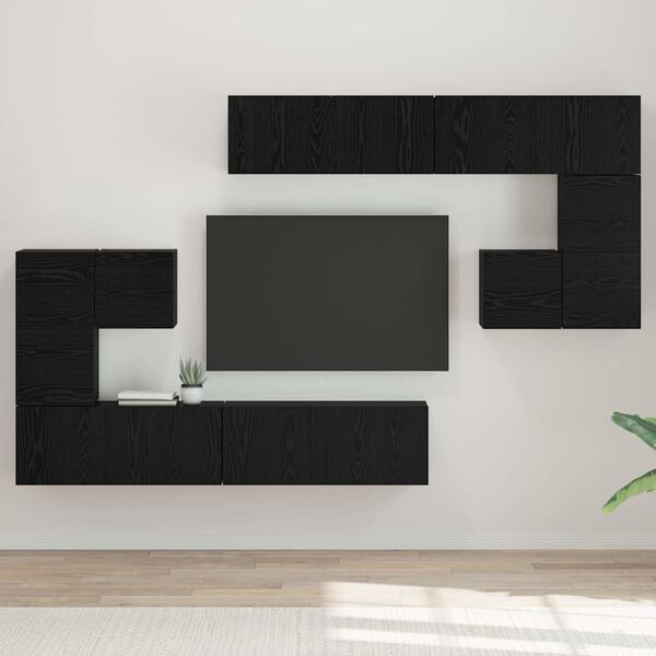 vidaXL Unidades de TV 4 pcs Roble Negro Madera contrachapada