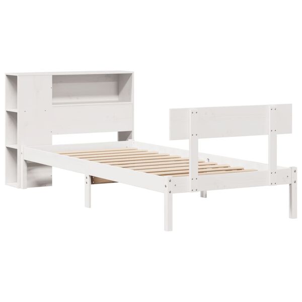 vidaXL Cama con estantería sin colchón madera maciza blanca 75x190 cm
