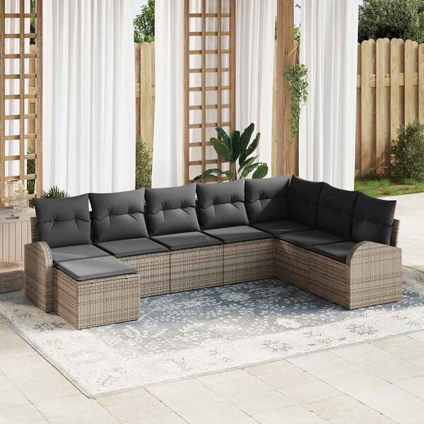 vidaXL Conjunto de sof&aacute; de jard&iacute;n con coj&iacute;n 8 pcs Gris Polirat&aacute;n