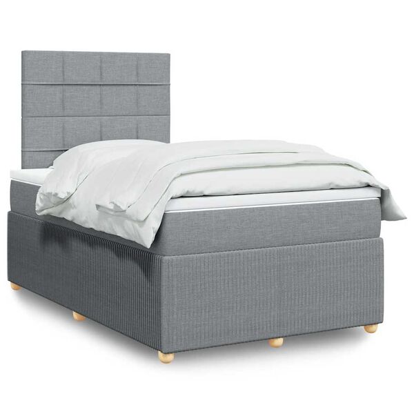 vidaXL Cama box spring con colch&oacute;n tela gris claro 120x200 cm