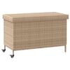 vidaXL Ba&uacute;l de jard&iacute;n con ruedas rat&aacute;n sint&eacute;tico beige 110x55x73 cm