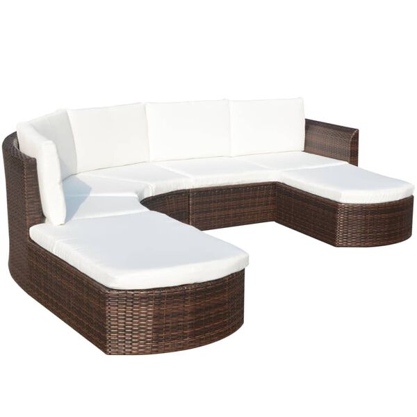 vidaXL Set muebles de jard&iacute;n 4 piezas y cojines rat&aacute;n sint&eacute;tico marr&oacute;n