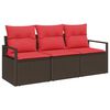 vidaXL Conjunto de sof&aacute;s de jard&iacute;n 3 pcs Marr&oacute;n y Rojo rat&aacute;n sint&eacute;tico