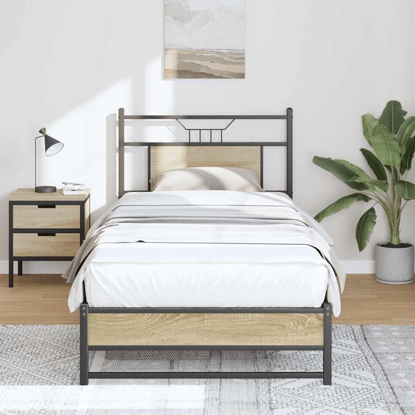 vidaXL Estructura de cama sin colch&oacute;n madera roble Sonoma 90x190 cm