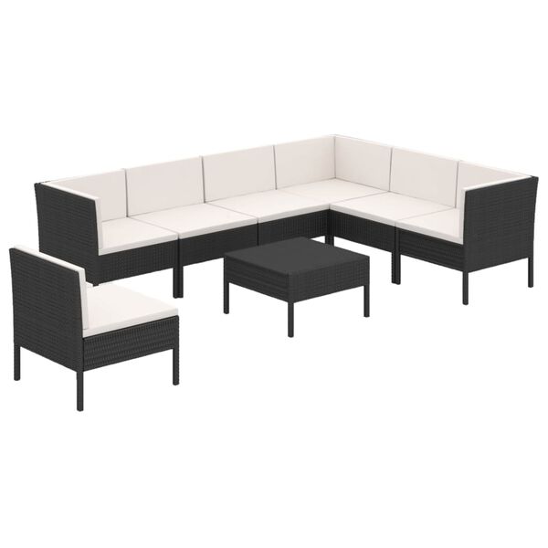 vidaXL Set de muebles de jard&iacute;n 8 pzas y cojines rat&aacute;n sint&eacute;tico negro