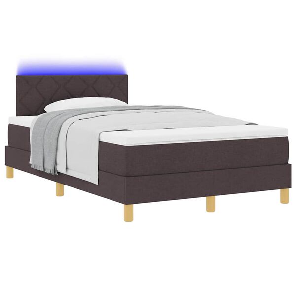 vidaXL Cama Box Spring LED con colch&oacute;n Marr&oacute;n Oscuro 120 x 190 cm tela