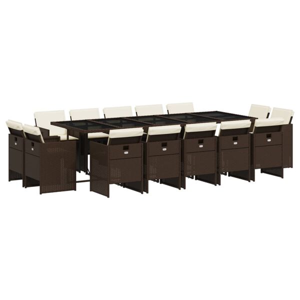 vidaXL Set comedor de jard&iacute;n y cojines 15 pzas rat&aacute;n sint&eacute;tico marr&oacute;n