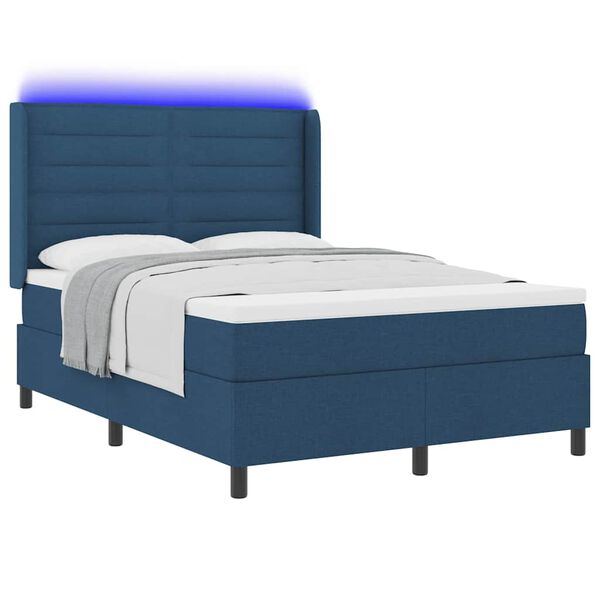 vidaXL Cama Box Spring LED con colch&oacute;n Azul 140 x 190 cm tela