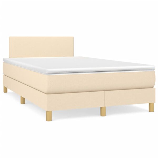 vidaXL Cama box spring con colch&oacute;n y luces LED tela crema 120x190 cm
