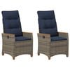 vidaXL Silla de jard&iacute;n reclinable con coj&iacute;n 2 pcs Gris y azul marino