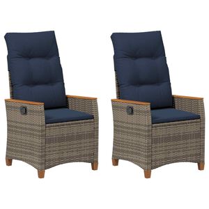 vidaXL Silla de jard&iacute;n reclinable con coj&iacute;n 2 pcs Gris y azul marino