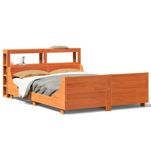 vidaXL Cama sin colch&oacute;n madera maciza de pino marr&oacute;n cera 120x200 cm