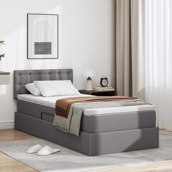 vidaXL Cama con almacenamiento y LED Gris 90 x 190 cm Cuero sint&eacute;tico