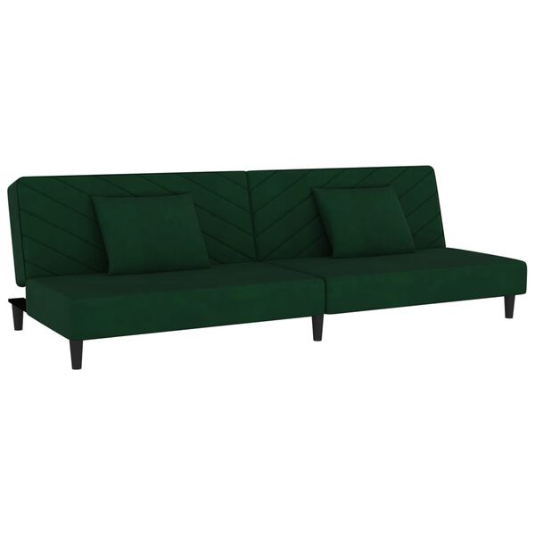vidaXL Sof&aacute; cama de 2 plazas con dos almohadas terciopelo verde oscuro