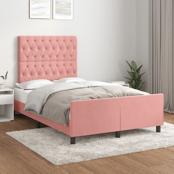 vidaXL Estructura de cama sin colch&oacute;n terciopelo rosa 120x190 cm
