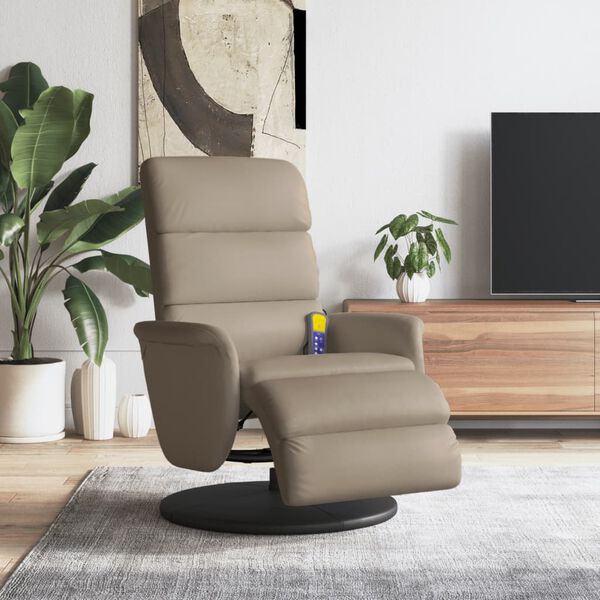 vidaXL Sill&oacute;n reclinable masaje reposapi&eacute;s cuero sint&eacute;tico capuchino