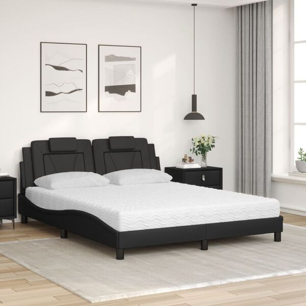vidaXL Cama Viana con colch&oacute;n cuero sint&eacute;tico negro 160x200 cm