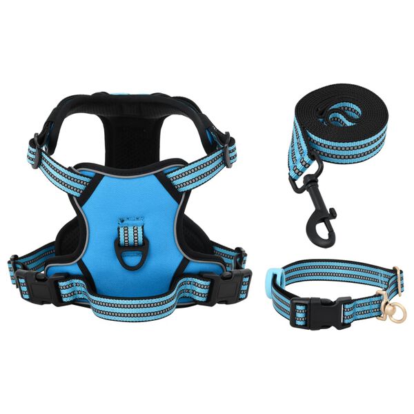 vidaXL Arnés para perros con correa y collar ajustable azul S