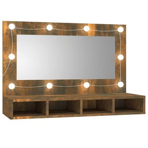 vidaXL Mueble con espejo y LED color roble ahumado 90x31,5x62 cm