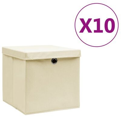 vidaXL Cajas de almacenaje con tapas 10 uds crema 28x28x28 cm
