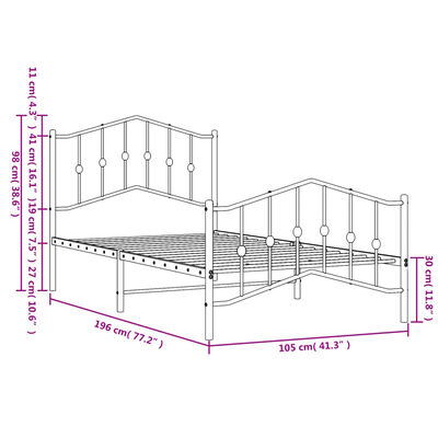 vidaXL Estructura cama metal cabecero y estribo blanca 100x190 cm