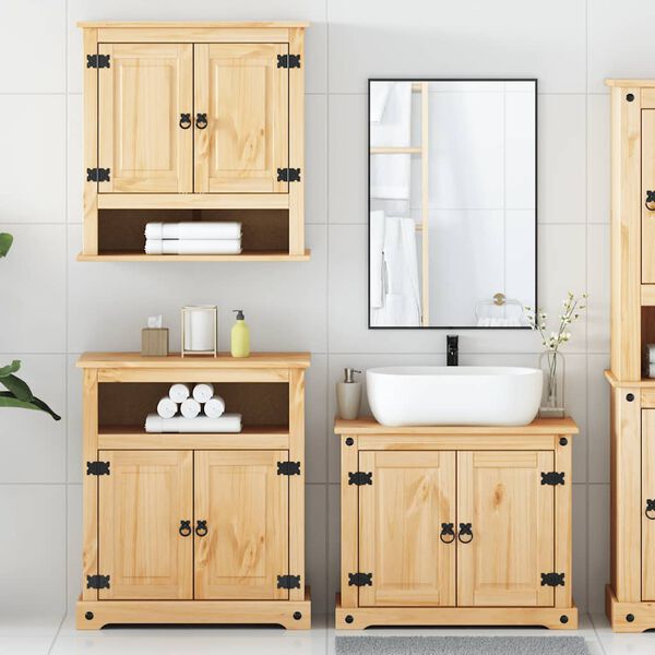 vidaXL Juego de muebles de ba&ntilde;o Corona 3 pzas madera maciza pino