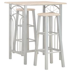 vidaXL Set mesa y sillas altas de cocina 3 piezas madera y acero