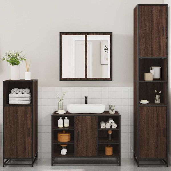 vidaXL Set de muebles baño 4 pzas madera contrachapada roble marrón