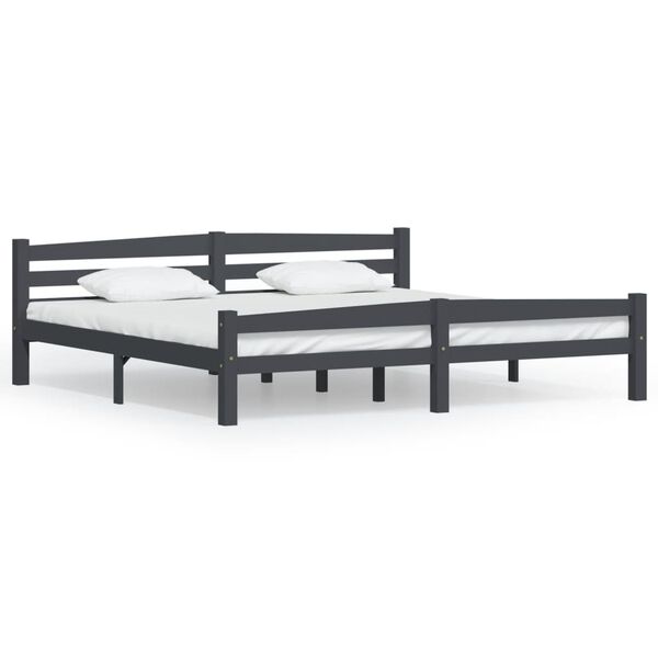 vidaXL Estructura cama sin colch&oacute;n madera pino gris oscuro 200x200 cm