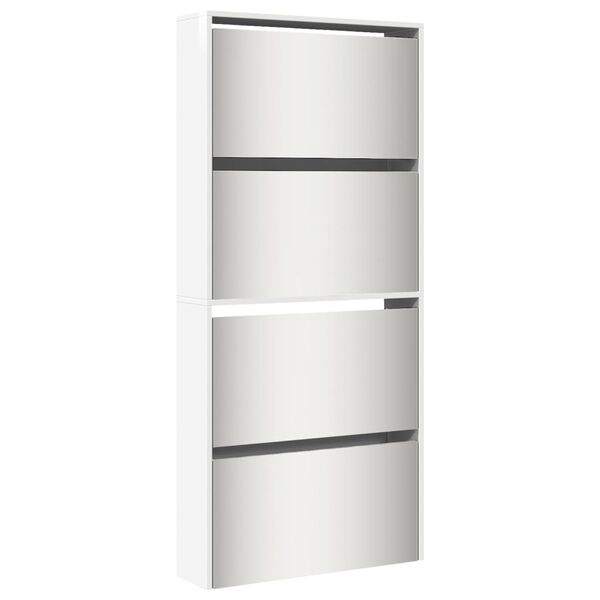 vidaXL Mueble zapatero con espejo 4 niveles blanco brillo 63x17x134 cm