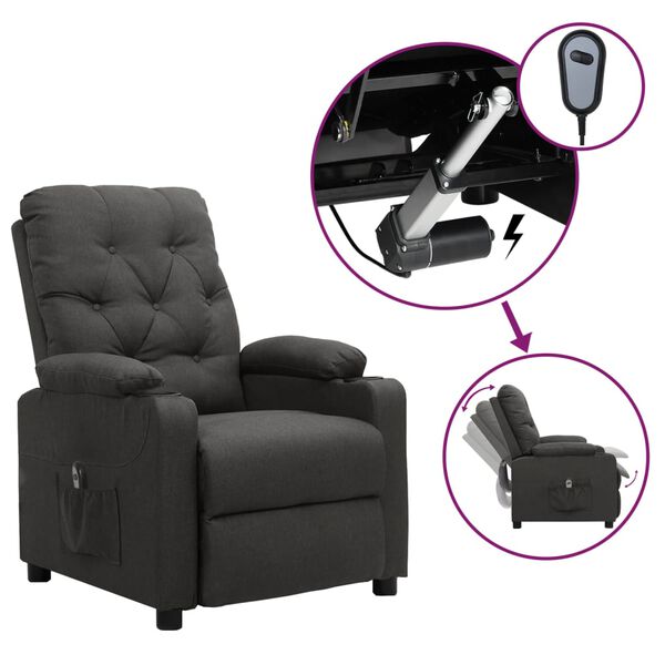 vidaXL Sill&oacute;n reclinable el&eacute;ctrico de tela gris oscuro