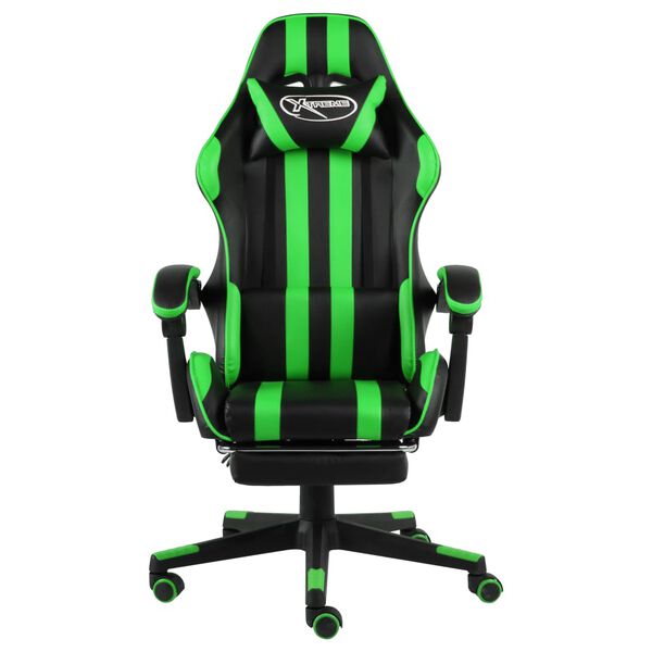 vidaXL Silla gaming con reposapi&eacute;s cuero sint&eacute;tico negro y verde