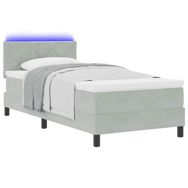 vidaXL Cama Box Spring LED con LED Gris Claro 90 x 190 cm Terciopelo