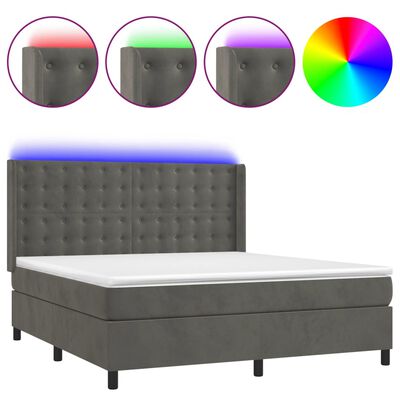 vidaXL Cama box spring colchón y LED terciopelo gris oscuro 160x200 cm
