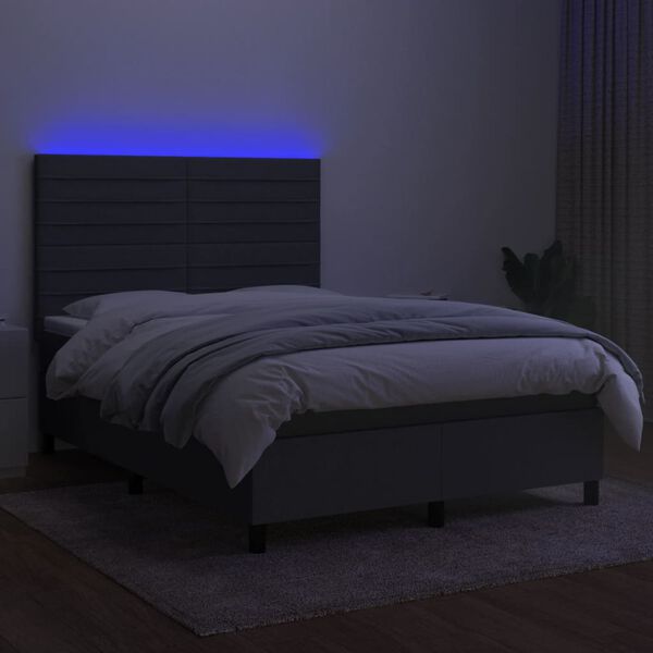 vidaXL Cama box spring colch&oacute;n y luces LED tela gris oscuro 140x200 cm
